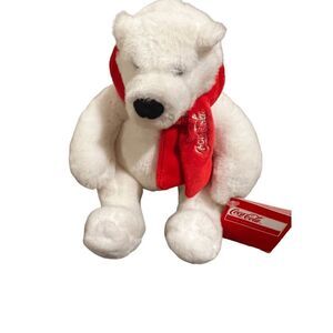 Christmas Coca Cola Polar Bear Plush Stuffed Animal Toy 2011 Red Scarf 6"